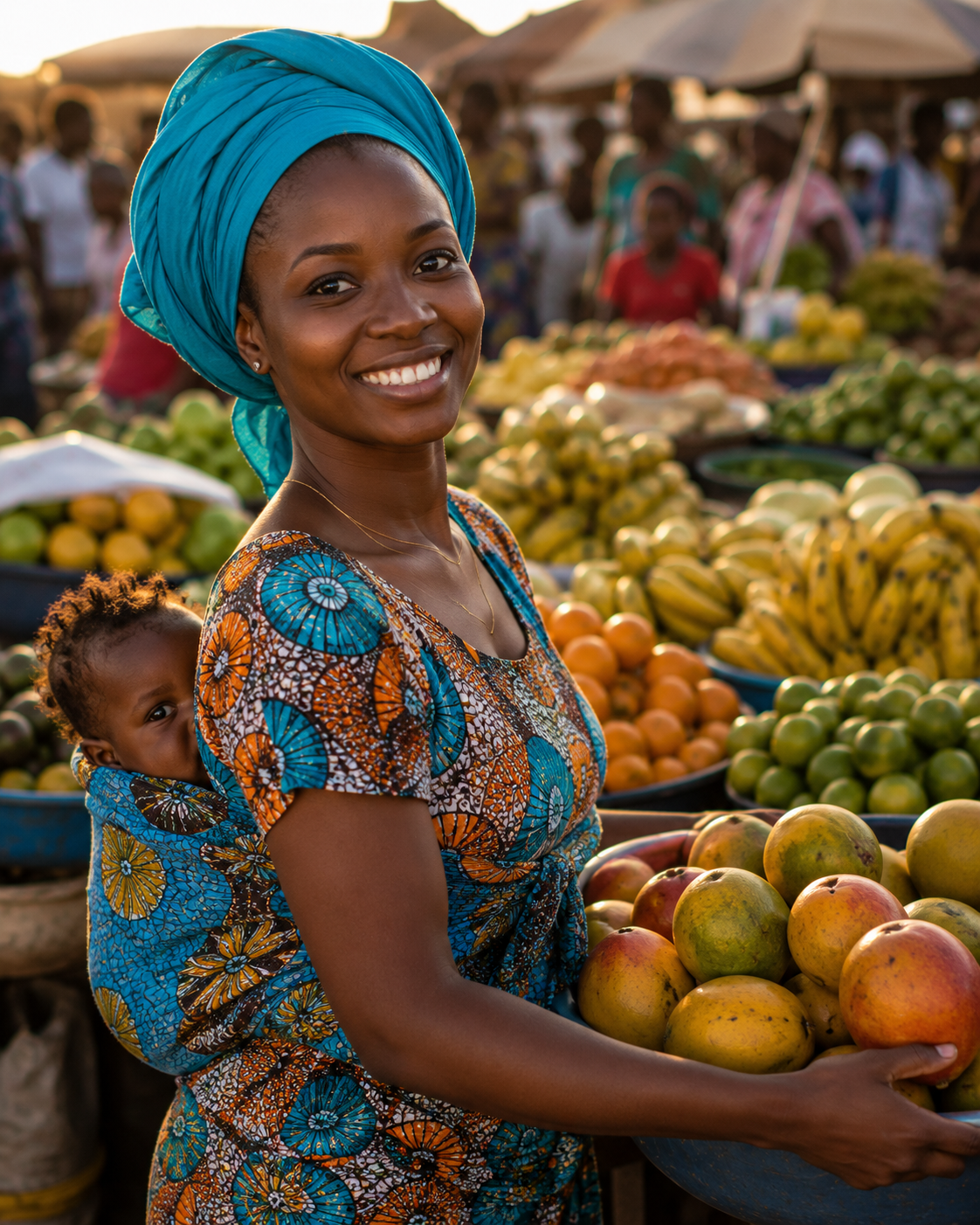Vendeuse de fruits avec son enfant